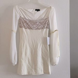 White Mini Dress with Lace Detail